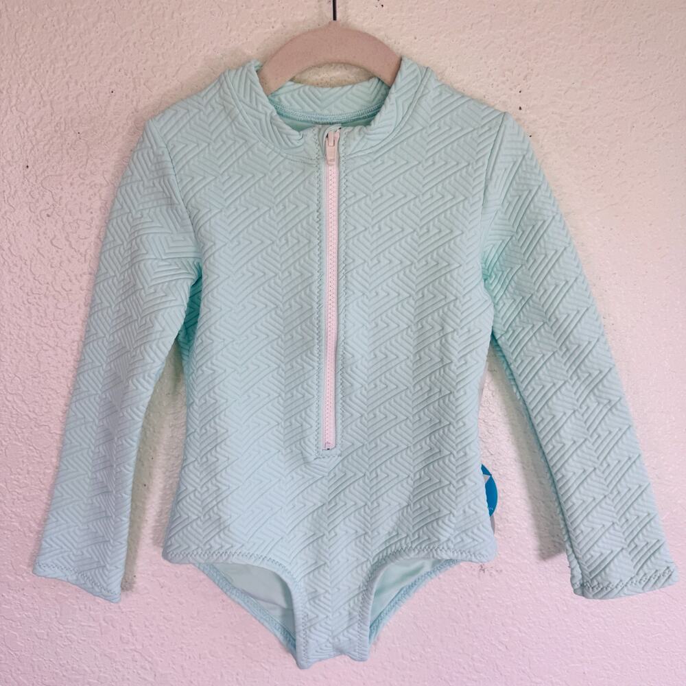 WET Swimwear Girl 6Y Textured Long Sleeve One Piece Swimwear Rash Guard NEW Mint